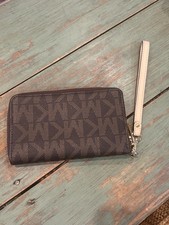 Michael Kors Jet Set Zip Around Continental Wallet Brown MK Logo Gold Plate