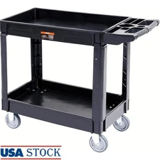 Heavy Duty Utility Cart 550 lbs Capacity 2 Tier Lockable Wheels Ergonomic Handle