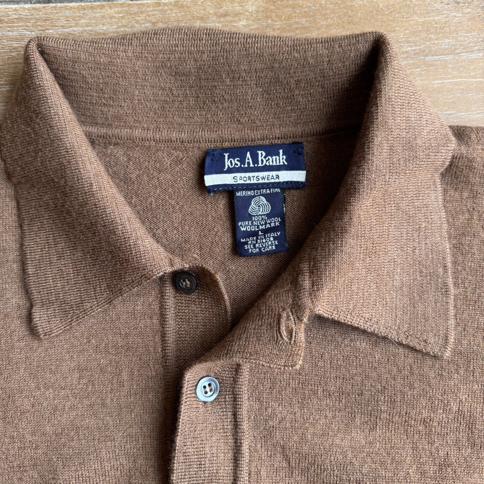 Jos A Bank Italian Vintage 90's Men's Large Quarter Button Sweater Pure New Wool