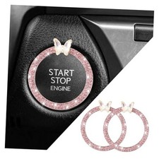 2PCS Car Engine Push Start Button Cover Decoration Ring,Bling Butterfly Pink