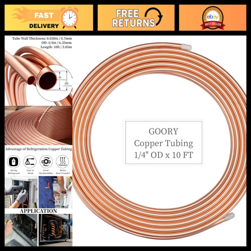 1/4" OD Copper Tubing 10 FT - 99.9% Pure C12200 Soft Coil for HVAC & Refrigerati