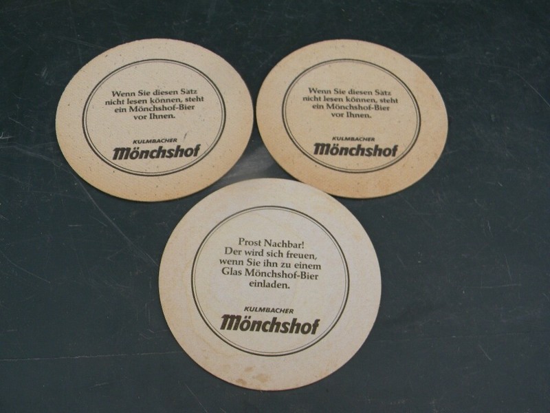 2 Dif. vintage Monchshof "sayings" beer coasters Kulmbacher Brauerei Germany