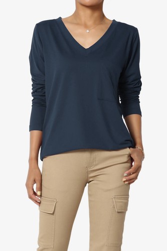 Women's Ultra Soft Jersey Chest Pocket Loose Fit Long T-Shirt Long Sleeve Tee - Picture 57 of 123