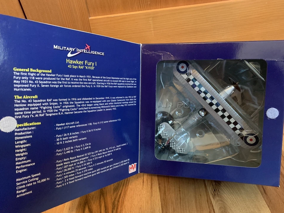 Modelo de avión diecast HobbyMaster HAWKER FURY I 43 Sqn RAF “K1930” escala 1/48 Foto 2 de 4
