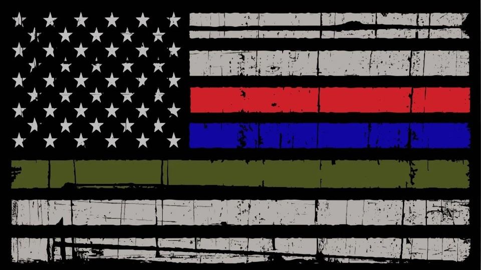 Thin Blue Red Green Line American Flag Distressed Vinyl Decal Sicker