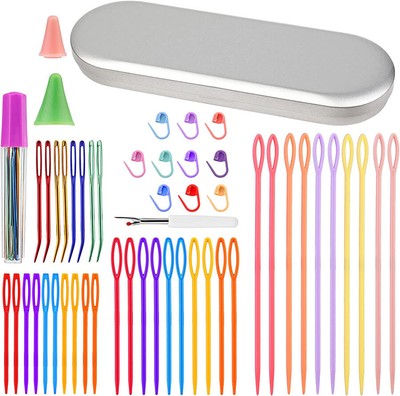 Large Eye Yarn Needles, Bent Tip Needles Needles Set , Plastic Needles with Box