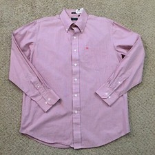 Izod Shirt Mens Medium Red Blue Plaid Long Sleeve Button Up Easy Care