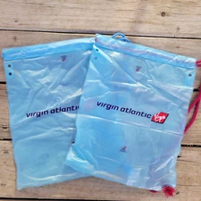 Virgin Atlantic Collectible Bags with Drawstrings Set Of Two. Airline Promo Bags