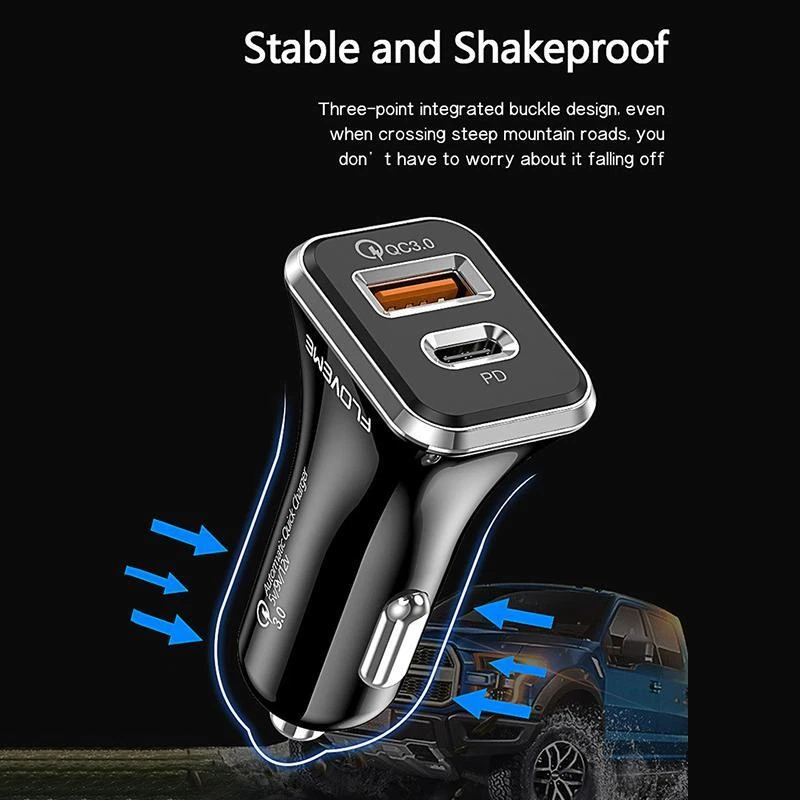 36W Truck Car Charger cigarette Adapter QC PD3.0 USB Type C Dual Output 1m Cable - image 3 of 4
