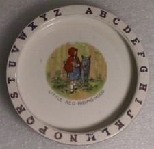 ANTIQUE CERAMIC CHILDREN'S BABY WARMING PLATES DISHES ALPHABET NURSERY RHYMES