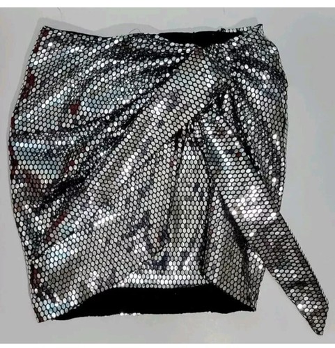 ZARA Blogger Favorite Sparkly Silver Knotted Skirt Small NWT - Picture 3 of 5