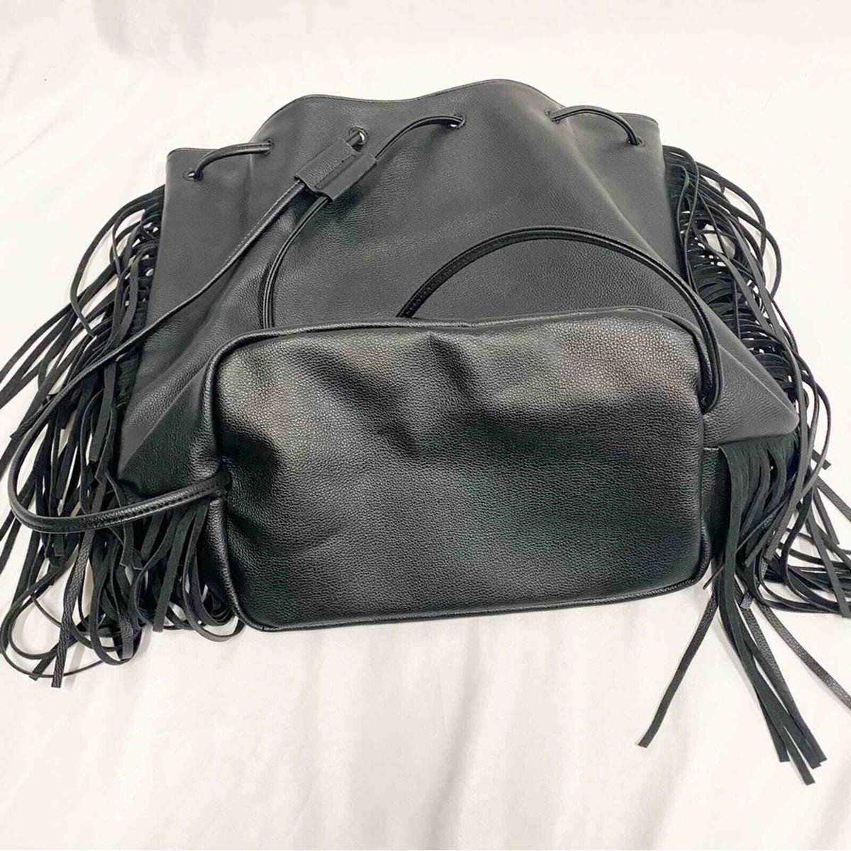 Victoria\'s Secret Black Boho Fringe Bucket Backpack Victoria Secret Weekender Backpack Large Bags & Handbags for  main image 2