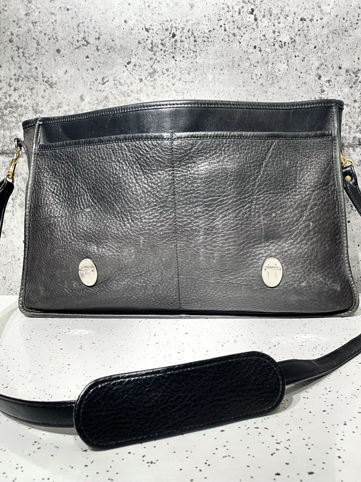 ROOTS CANADA BRIEFCASE LAPTOP BAG BLACK PEBBLED MESSENGER eBay