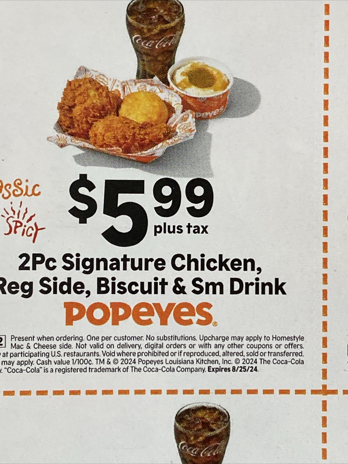 2 Sheets 16 Per Sheet Popeyes Coupons Total 32 Exp. 8/25/2024 Chicken
