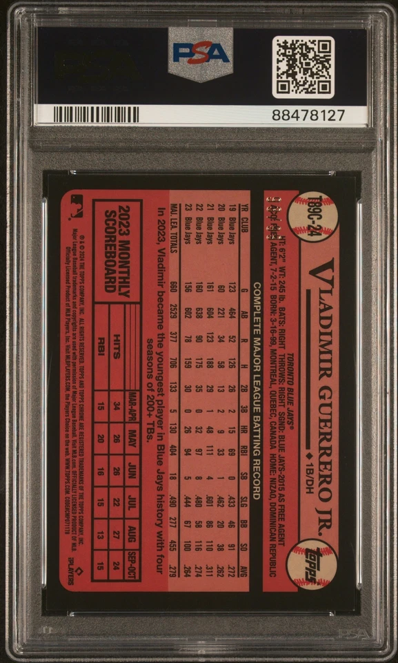 2024 Topps Chrome Promo #T89C24 Vladimir Guerrero Jr. Green Refractor /99 PSA 8 - Image 2 of 2