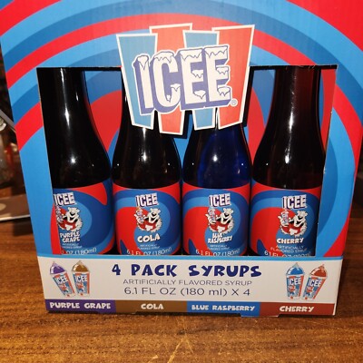 NEW ICEE Slushy Syrups (Cola, Cherry, Grape, Blue Raspberry) 6.1 oz Each, 4-Pack