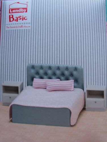 Schlafzimmer  Lundby Puppenhaus Basic Doppelbett Nachtschrank