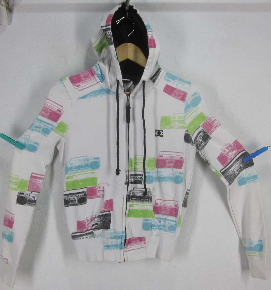 DC SHOE Girls Size Small White Full Radio Graphics Full Zip Hoodie