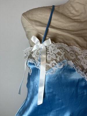 knee length dresses for ladies Vintage Silk Victoria's Secret blue sheer babydoll slip dress size: XS   Angelic Splash