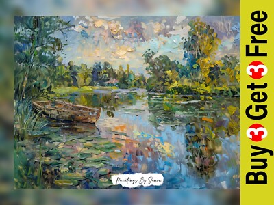 Ruhige Szene üppiger Fluss Impasto, Ölgemälde Druck 5''x7'' auf mattem Papier