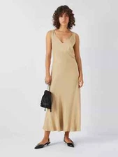 Vivere By Savannah Miller Kate Midi Dress Beige Gold Shift UK 10 - BNWT RRP £130