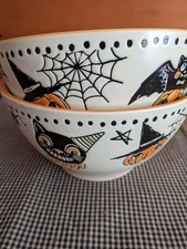 Creep Show Bats & Cats by Eli + Ana Soup/Cereal/ Dip Halloween Bowls 6"x 3" SET