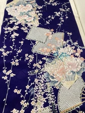 @@scraps,  Japanese kimono silk fabric / smooth weave, navy blue,  AP09