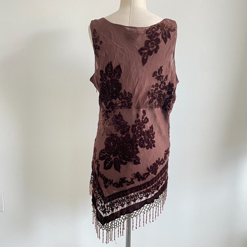 VTG ECI Tank Top Women 16 Brown Velvet Beaded Fairy Coquette Whimsy Asymmetrical - Picture 2 of 7
