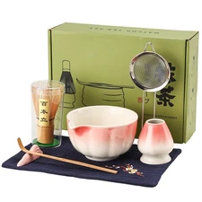 Matcha Whisk Set, 7-Pack Peach Pink Matcha Set - Include Petal Matcha Bowl wi...
