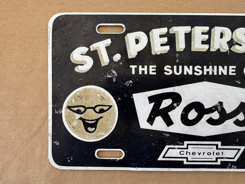 Targa Vintage Rivenditore Ross Chevrolet San Pietroburgo Florida Metallo Mr. Sun - Foto 3 di 6