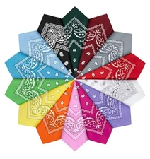  14 pieces Bandanas Paisley Print Novelty Headband Cowboy White Black Deepred