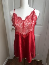 Victoria's Secret Red Satin  Lace Full Slip, Adjustable Straps, Size L