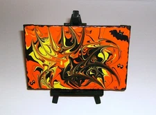OOAK Halloween acrylic pouring art "Celestial Celebration"--4x6 canvas board