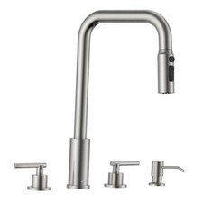 4 Hole Kitchen Faucet with Soap Dispenser Widespread Brushed 3-Brushed Nickel
