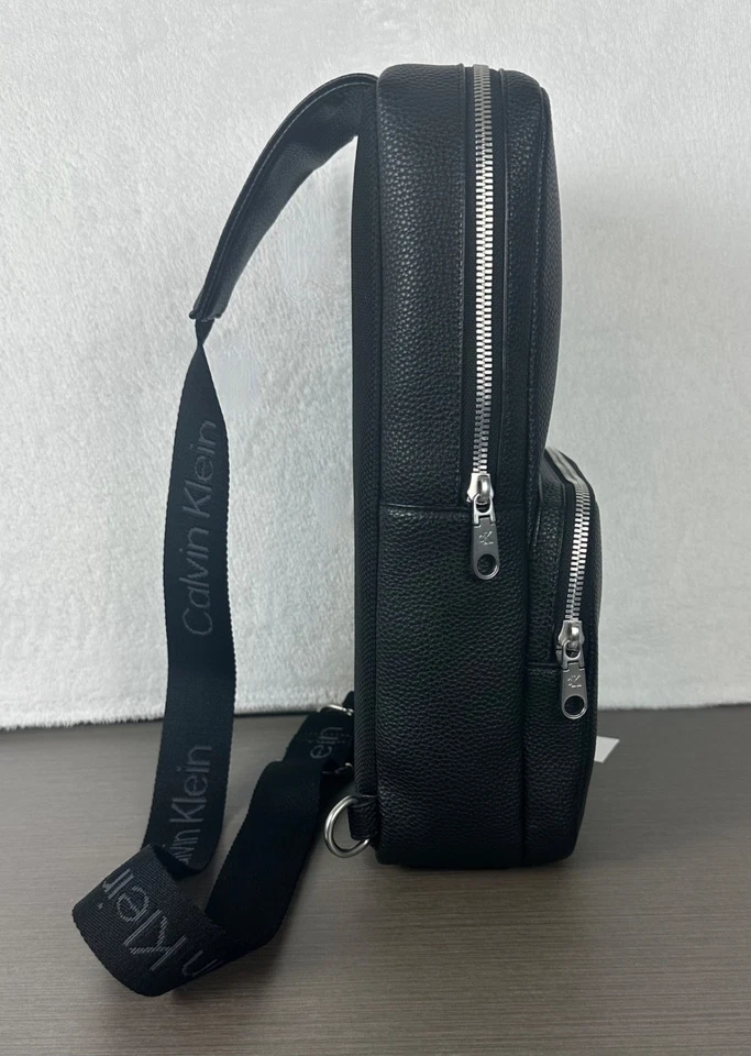 Calvin Klein Men's/Unisex Black Leather All Day Sling Bag New With Tag $139 - Image 3 of 4