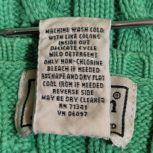 Vintage LL Bean Sweater Women's 2X Green 100% Cotton Cable Knit Hong Kong Preppy - Picture 7 of 13