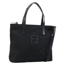 FENDI Hand Bag Nylon 2way Black Silver Auth ep11442