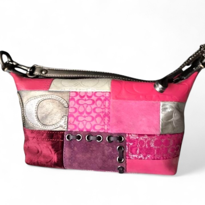 バッグ Coach Signature Patchwork Hand Bag Pink Coach Hand Bag Signature Patchwork Pouch Pink y2k Women's
