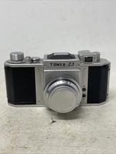 Vintage Sears Tower 23 Camera Black and Silver w/ Brown Leather Camera Case N2 