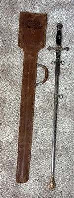 Vintage Montjole Commandery Masonic Ceremonial Sword w/ Scabbard E.A. Armstrong - Image 1 of 4