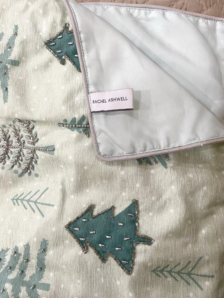 Rachel Ashwell Beaded Holiday Table Runner - Christmas Trees Green- 16”x70” - Image 2 of 4