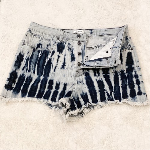 Good American 14 (32) High Waist Tie Dye Denim Raw Hem Damen Shorts Stretch - Bild 2 von 9