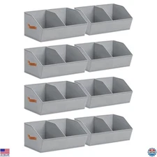8-Pack Light Grey Collapsible Trapezoidal Storage Bins for Clothes, Toys & More
