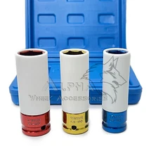 3Pc Non-Marring Impact Wheel Sockets Tool Set Deep Thin Wall 17mm 19mm 21mm