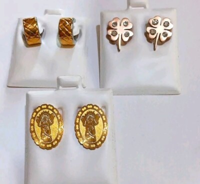 EARRINGS 3 PAIRS STAINLESS STEEL GOLD PLATED