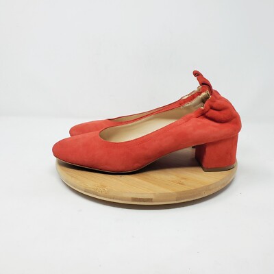 Everlane The Day Heel Womens Red Suede Elastic Back Block Pump