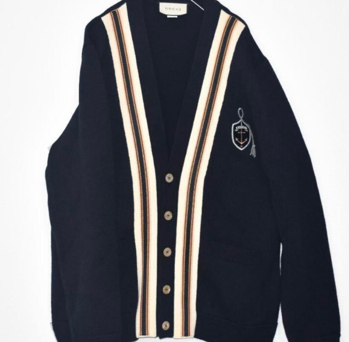 GUCCI アイボリー ネイビー カーディガン GUCCI - GUCCI グッチ GGコットンニット ジャカード
