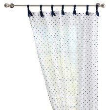 Pottery Barn Teen Dottie Sheer Curtain Panels Set 2 Navy Polka Dot Ribbon 44x84