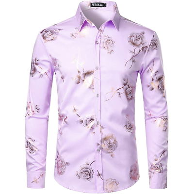 Zeroyaa Men's Floral Button Down Shirt - Stretch Fabric, Casual Style