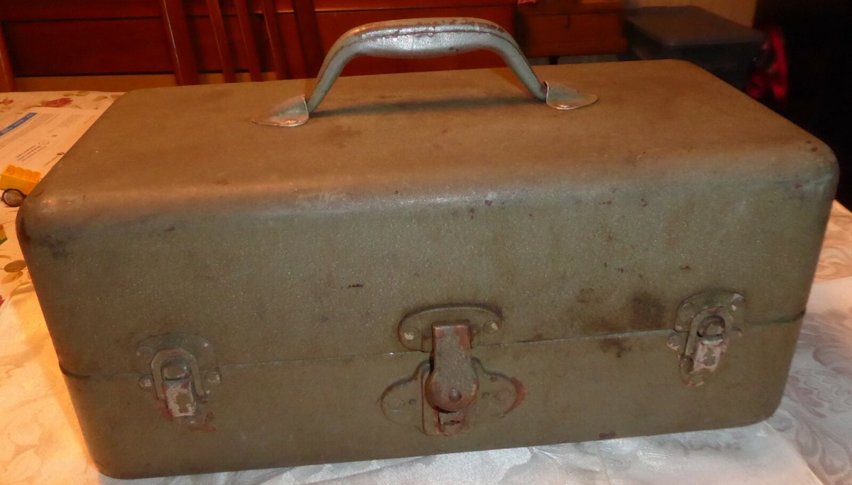 antique metal square tackle boxes Box Blue vintage tool & tackle boxes,